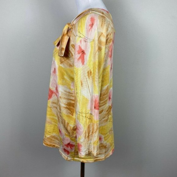 Pendleton Blouse Top L Silk Blend Floral Boatneck Tie 3/4 Sleeve Ribbed‎ Womens - Picture 7 of 9